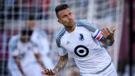 Francisco Calvo of Minnesota United celebrates his goal to help the Loons rally to a 2-2 tie against the Vancouver Whitecaps on Saturday. Minnesota-Whitecaps-24062017