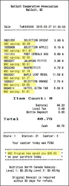 Nutrition North sample bill