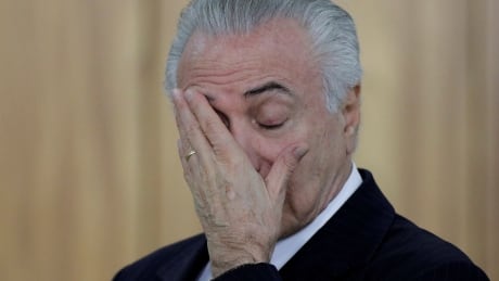 Brazilian President Michel Temer reacts during a credentials presentation ceremony for several new top diplomats at Planalto Palace in Brasilia, Brazil June 26, 2017. BRAZIL-CORRUPTION/TEMER