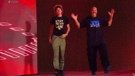 LaVar Ball, right, led his family to its WWE debut on Monday, where youngest LaMelo, left, used a racial slur on live television. ball-lavar-lamelo-062717