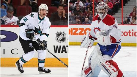 Patrick Marleau, left, signed a three-year deal with the Toronto Maple Leafs, while the Montreal Canadiens re-signed star goalie Carey Price to a long-term contract on Sunday. marleau-price