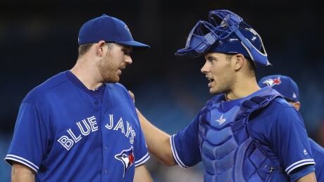 The Blue Jays have placed Luke Maile, right, on the 10-day disabled list with inflammation in his right knee. The move coincides with the arrival of fellow catcher Miguel Montero, acquired Monday in a trade with the Chicago Cubs. maile-luke-050717