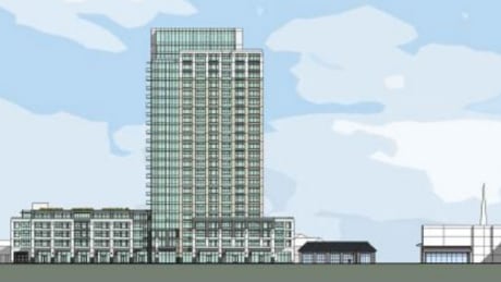 The proposed plan for 809 Richmond calls for a five-storey base and a 24-storey tower to the east. 809 Richmond Road proposal