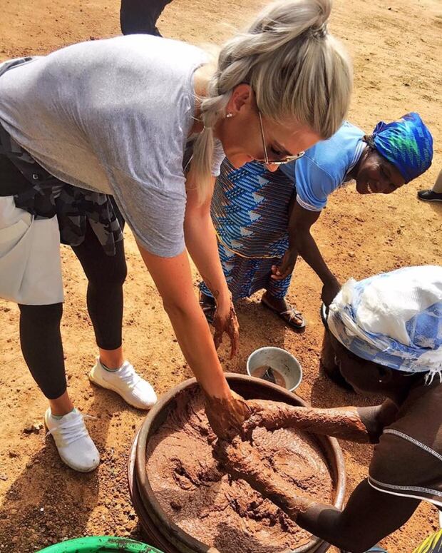 Kaylyn Kyle making shea butter in Ghana