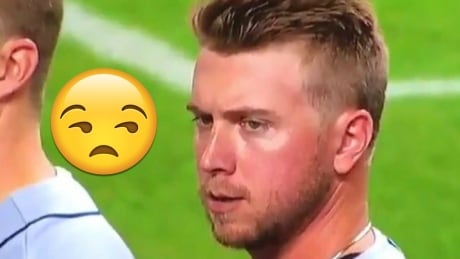 The American-born Toronto Blue Jay offers his best death stare. Justin Smoak All-Star anthem