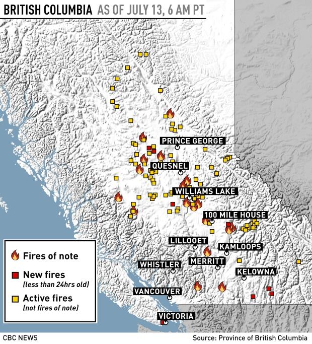 B.C. Wildfire map July 13