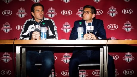 Toronto FC general manager Tim Bezbatchenko, right, and head coach Greg Vanney, left, each received multi-year contract extensions Friday. vanney-greg-bezbatchenko-tim-071417