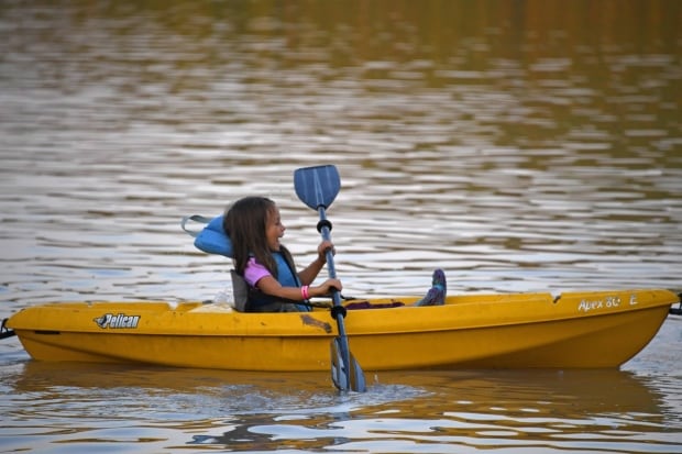 Launa Paul kayaking for the first time