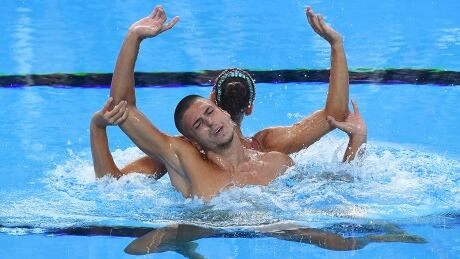 BUDAPEST, HUNGARY - JULY 15: Manila Flamini of Italy and Giorgio Minisini of Italy competes during the Mixed Duet Synchro Technical, Preliminary Round on day two of the Budapest 2017 FINA World Championships on July 15, 2017 in Budapest, Hungary. (Photo by Laurence Griffiths/Getty Images) flamini-minisini-1180