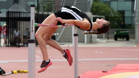 Holly Brochu of Newfoundland and Labrador clears 1.51 metres in the U19 women's high jump at the North American Indigenous Games on Wednesday, July 19, 2017. Holly Brochu, NAIG high jump
