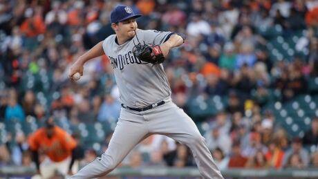 Starting pitcher Trevor Cahill was sent to the Kansas City Royals in a trade with the San Diego Padres. padres-giants