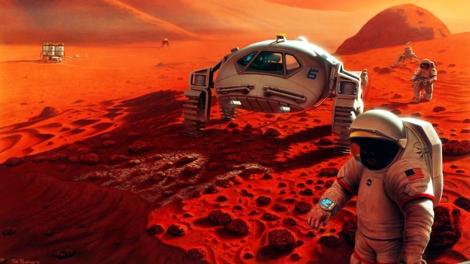 Illustration of two explorers on Mars. NASA is working to make such a vision a reality by the late 2030s.