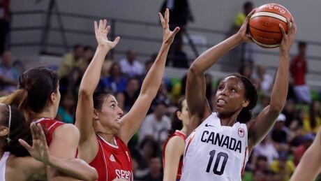 Nirra Fields, right, shown here at the Rio Olympics, scored a game-high 18 points in Canada's 81-35 victory over Cuba on Sunday evening. nirra-fields