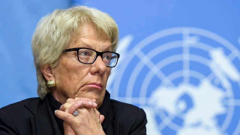 Carla del Ponte, Member of the Independent Commission of Inquiry on the Syrian Arab Republic, at the European headquarters of the United Nations in Geneva, Switzerland.