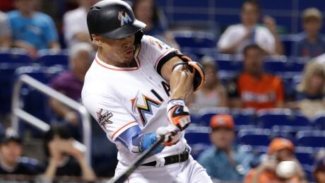 Miami Marlins' Giancarlo Stanton hit his 44th home run of the season Tuesday against the San Francisco Giants. Giants Marlins Baseball