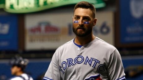 Kevin Pillar of the Toronto Blue Jays makes his way to the dugout after being ejected during the third inning against the Tampa Bay Rays. pillar-kevin-blue-jays