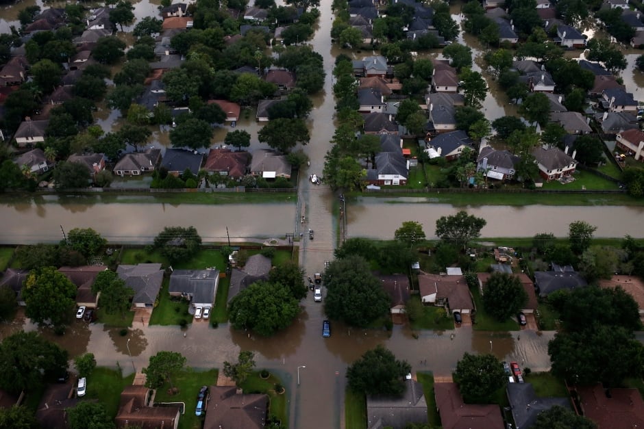 STORM HARVEY houses partially submerged in floodwaters