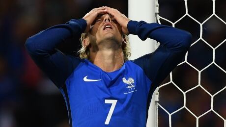 French forward Antoine Griezmann reacts after missing a shot during Sunday's 0-0 draw against Luxembourg in Toulouse, France. France-Luxembourg-03092017