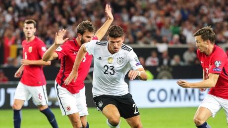 Mario Gomez in action during Germany's 6-0 rout of Norway in European World Cup qualifiers on Monday. Germany-Norway-04092017