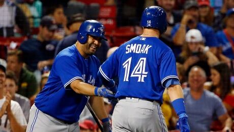 Kendrys Morales, left, and Justin Smoak, right, each homered in Toronto's 10-4 victory over Boston Monday. morales-kendrys-smoak-justin-090417