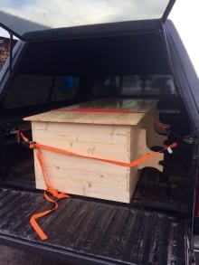A casket on its way home