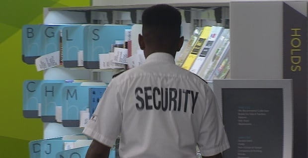 Security guard at Nicholls Family library