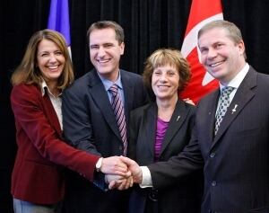 Happier days: former Wildrose MLAs in 2010 welcome PC floor crossers in 2010