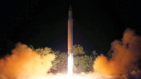 In this July 28, 2017, file photo distributed by the North Korean government shows what was said to be the launch of a Hwasong-14 intercontinental ballistic missile
North Korea Missile