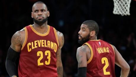 Kyrie Irving, right, said he doesn't feel like he owed former teammate LeBron James an explanation for asking to be traded. Cavasliers Irving Goodbye Basketball