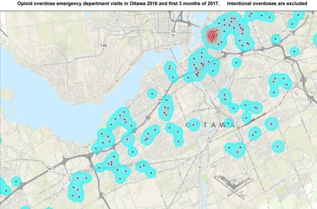 Opioid overdose map Ottawa Sept. 18, 2017