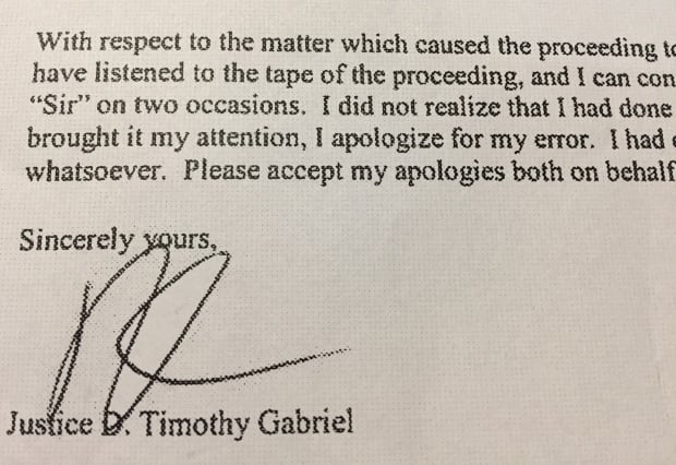 Justice Timothy Gabriel letter