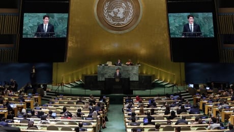 Prime Minister Justin Trudeau addresses the United Nations General Assembly, at U.N. headquarters, Thursday, Sept. 21, 2017. United Nations General Assembly