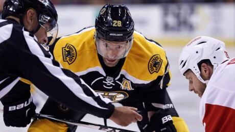Dominic Moore, seen lining up against Detroit Red Wings forward Steve Ott last season as a member of the Bruins, was caught off guard by the NHL's decision to enforce existing faceoff standards in his pre-season debut with the Toronto Maple Leafs on Monday. moore-dominic-092816-620