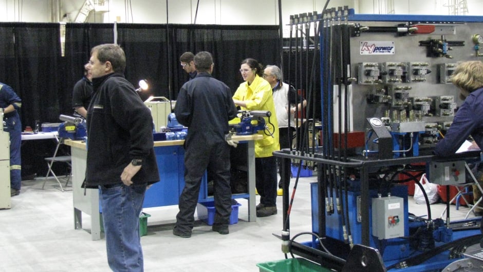 Jennifer Green in Calgary competing in the 2008 Industrial Millwright Competition at Skills Canada.