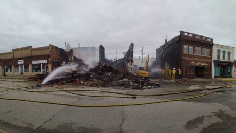 Firefighters put out hot spots in Virden Saturday evening. Virden Fire Manitoba