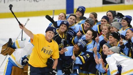 National Women's Hockey League all-stars pose for a selfie prior to the 2016 game. Devils Womens League Hockey