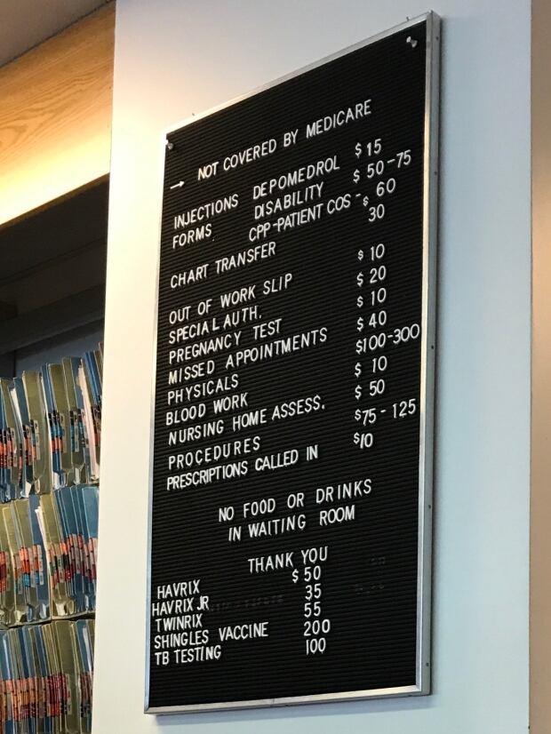 list of services and fees charged by a family physician