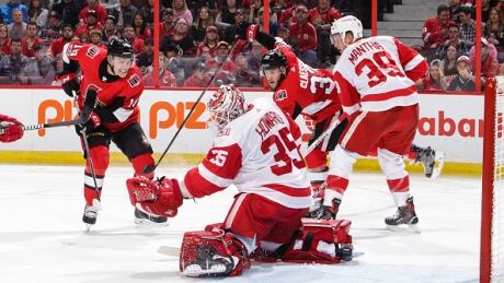 Jimmy Howard made 28 saves to lead the Red Wings to a 2-1 shootout win over the Senators Saturday. howard-jimmy-100717