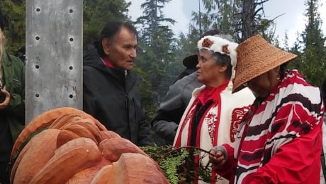 A totem marking victory in the battle against an proposed LNG development on northwest B.C.'s Lelu Island is prepared for a raising ceremony. Lelu Island totem
