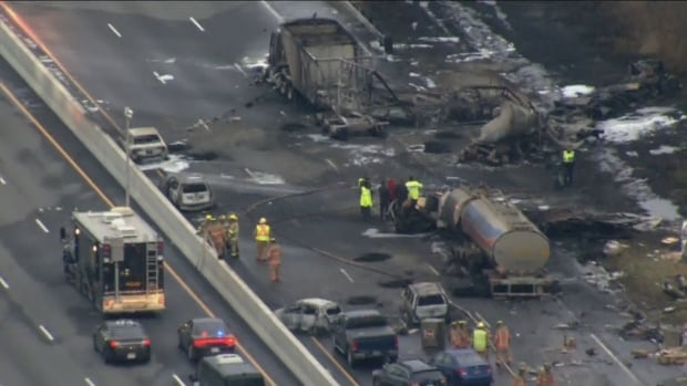 An aerial view of the crash site on Highway 400 on 