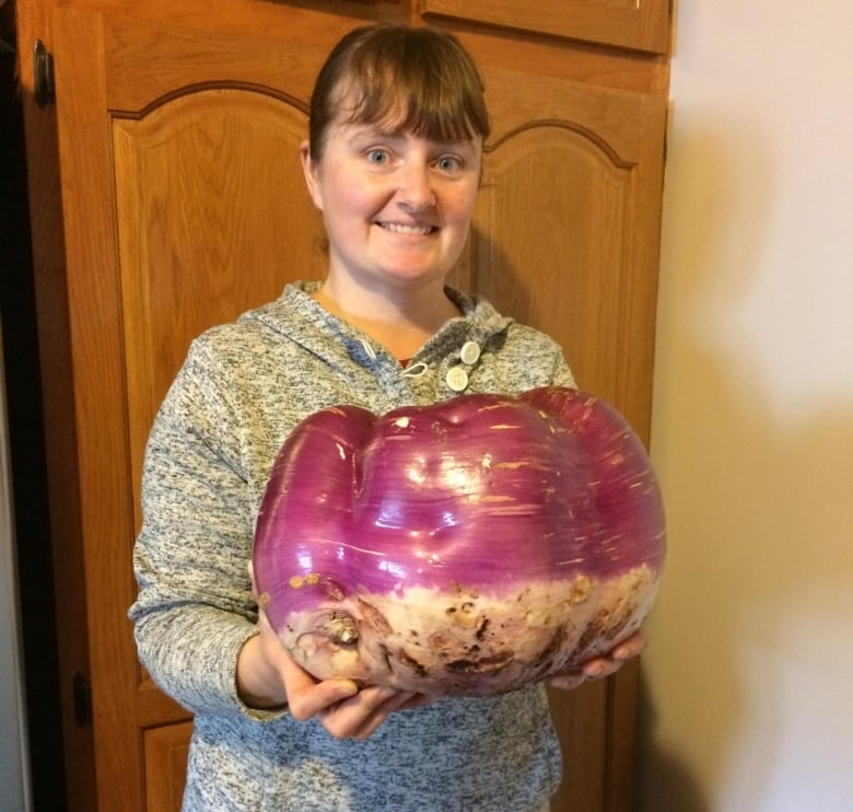 Turnip as big as a toddler Catalina woman saving it for Christmas