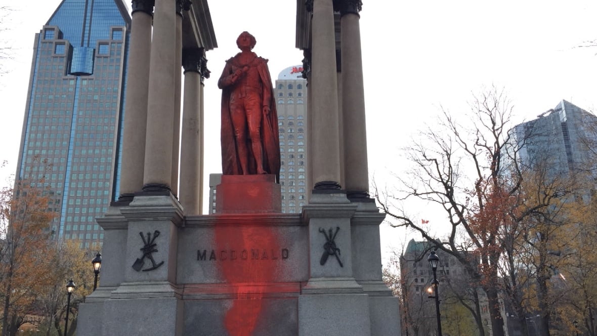 John A. Macdonald statue vandalized in Montreal Montreal CBC News