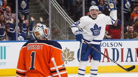 Nazem Kadri celebrates the go-ahead goal as the Toronto Maple Leafs defeated the Edmonton Oilers 6-4 on Thursday evening. nazem-kadri