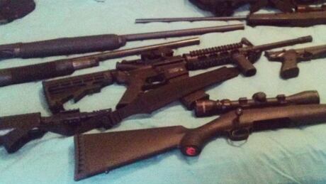 This photo posted on the Instagram account of Nikolas Cruz shows weapons lying on a bed. Cruz was charged with 17 counts of premeditated murder on Feb. 15, 2018, the day after opening fire with a semi-automatic weapon in the Marjory Stoneman Douglas High School in Parkland, Fla. cruz florida shooting guns