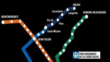 The extension's plan for the Blue line is to add 5 stations east of Saint-Michel, all the way to Anjou. STM Blue line extension