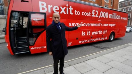 Labour MP Chuka Umunna, as part of the anti-Brexit campaign group 'Is it worth it?', launches their campaign bus to the press before it embarks on an eight-day tour of the UK from outside parliament in London, Britain, February 21, 2018. REUTERS/Peter Nicholls - RC1CE6FBBD30 BRITAIN-EU/BUS