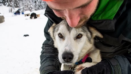 Farquhar clips a dog's nails to get him race-ready. 