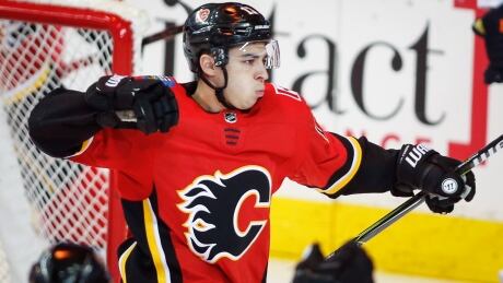 Johnny Gaudreau celebrates his goal during the Calgary Flames' 1-0 win over the Edmonton Oilers on Tuesday. Johnny Gaudreau