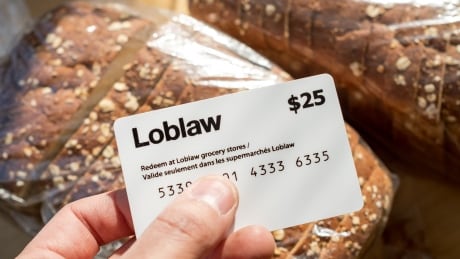 Loblaw's grocery store chain has begun shipping $25 gift cards to make amends for its part in a bread price-fixing scandal. The grocer started mailing the rebates in February 2018 to people who registered online. In December, Loblaw and its parent company, George Weston Ltd., confessed to taking part in what the Canadian Competition Bureau alleges was an industry-wide bread price-fixing scheme that involved five major grocers and two bakeries. Loblaw gift certificate CBC stock