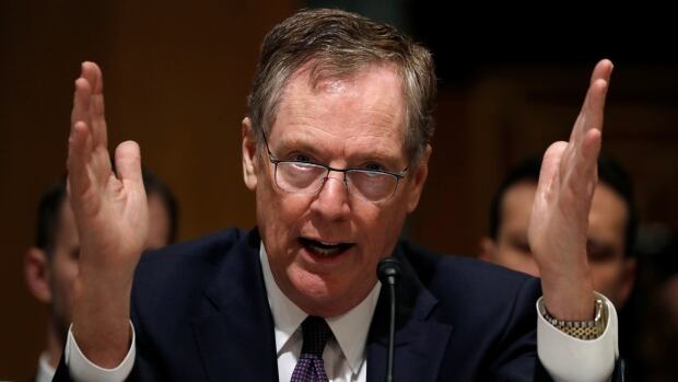 U.S. Trade Representative Robert Lighthizer testifies Thursday before a Senate finance committee hearing on President Donald Trump's trade policy. 
